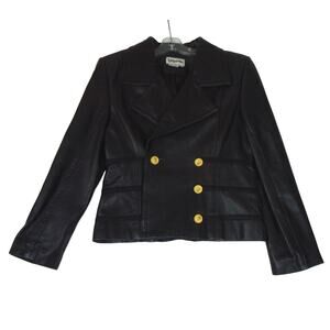 VTG Bagatelle Buttery Soft Black Leather Jacket Double Breasted Gold Button SZ 8